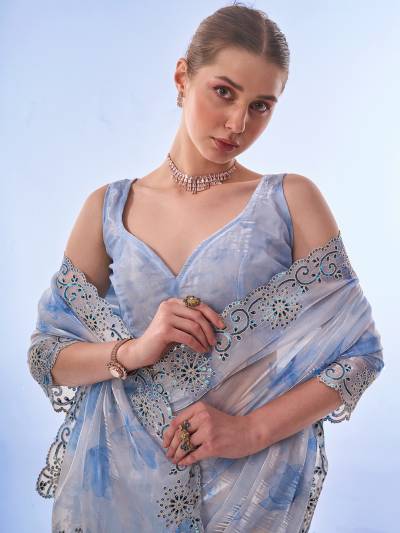 LAXMINAM OP-505 DESIGNER MILKY ORGANZA SAREE WHOLESALER IN INDIA